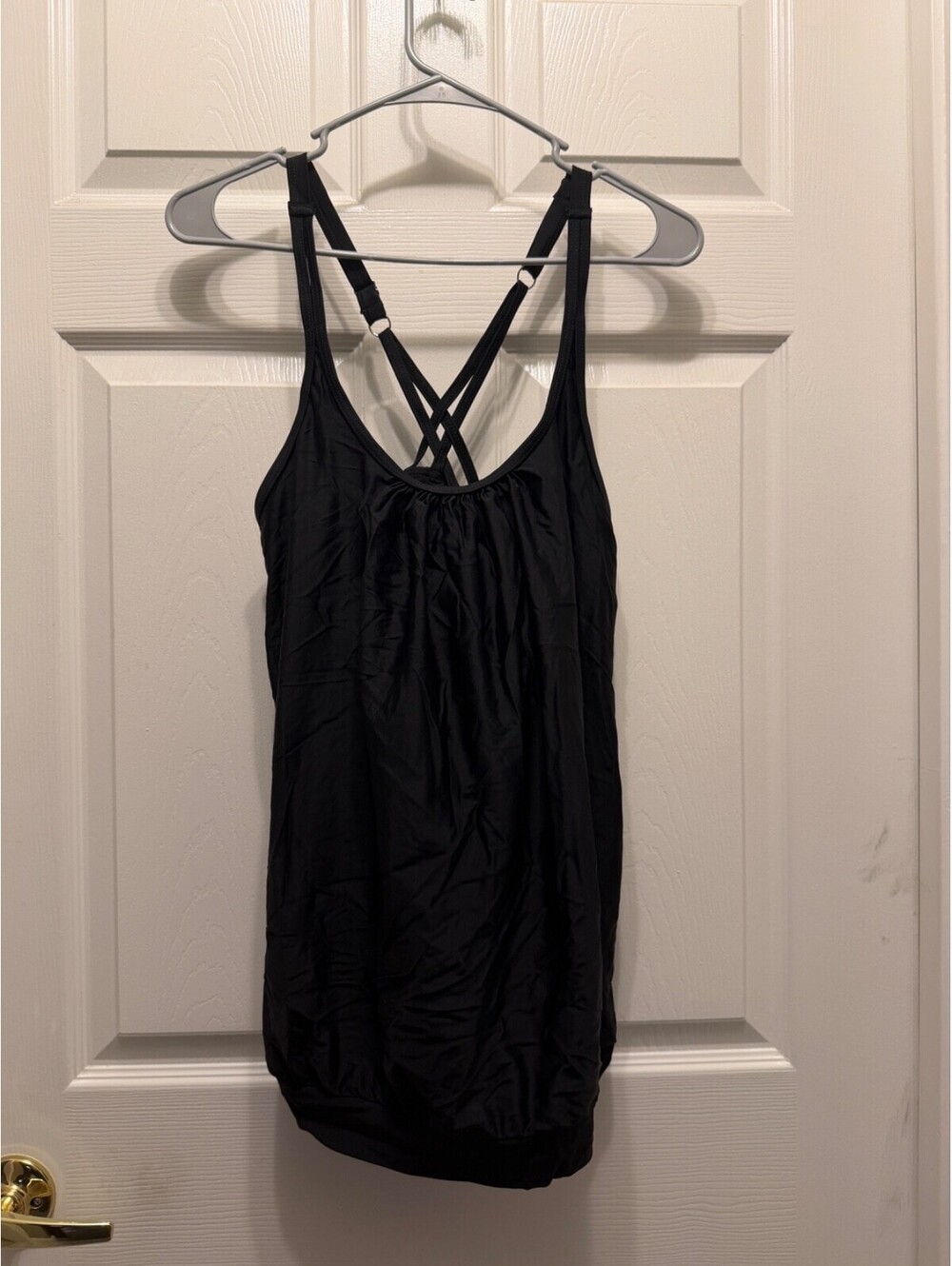 Yonique Black Strappy Criss Cross Back Tankini Top XXL